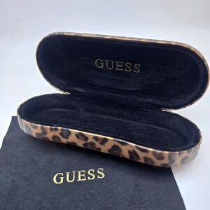 Guess Leopard Print Sunglasses Case Hard Clamshell Eyeglass w/ Cleaning Cloth